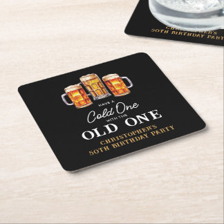 Cold One With The Old One Beer 50th Birthday Square Paper Coaster