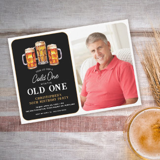 Cold One With The Old One Photo Beer Birthday Invitation
