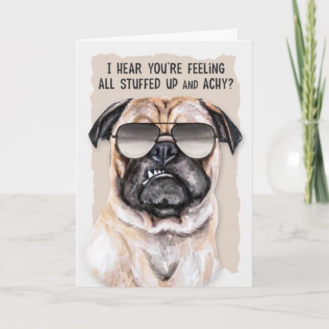 Cold or Flu Funny Pug Dog Get Well Card (Front)