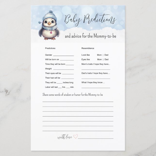 Cold Outside Baby Predictions Baby Shower Games (Front)