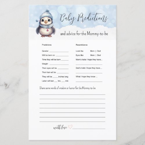 Cold Outside Baby Predictions Baby Shower Games