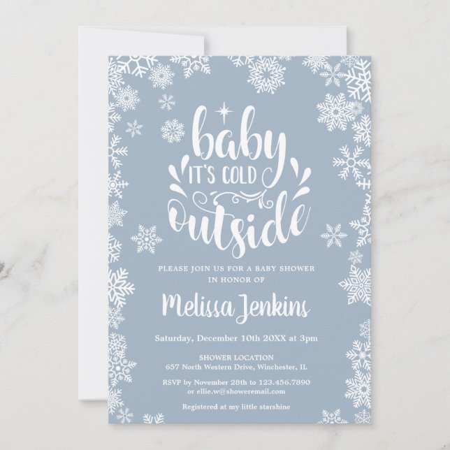 Cold Outside Boy Winter Baby Shower All In One Invitation (Front)