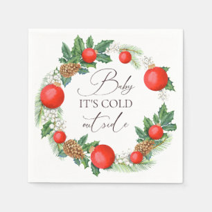 Cold Outside Christmas Wreath Winter Baby Shower Napkins