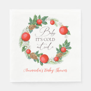 Cold Outside Christmas Wreath Winter Baby Shower Napkins