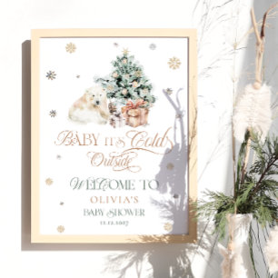 Cold Outside Cute Polar Bear Baby Shower Welcome Poster
