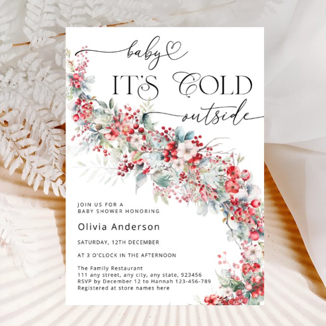 Cold Outside Elegant Winter Floral Baby Shower Invitation (Creator Uploaded)