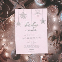Cold Outside Glitter Snowflakes Pink Baby Shower Invitation