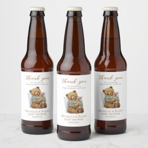 Cold Outside Mommy Bear Teddy Bear Baby Shower Beer Bottle Label