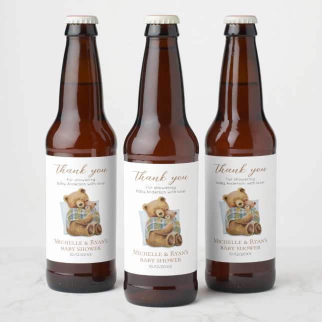 Cold Outside Mommy Bear Teddy Bear Baby Shower Beer Bottle Label (Bottles)