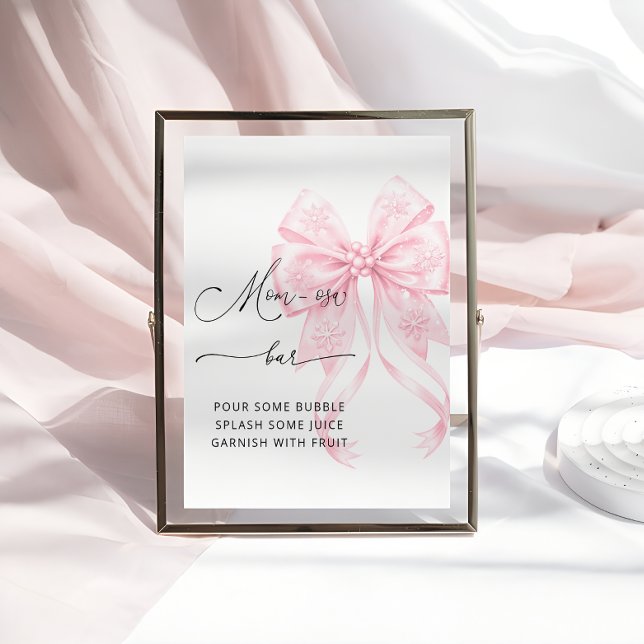 Cold Outside Pink Bow Baby Shower Mom-osa Bar Poster (Creator Uploaded)