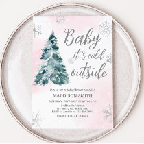 Cold Outside Pink Winter Baby Shower  Invitation