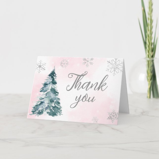 Cold Outside Pink Winter Baby Shower  Thank You Card (Front)