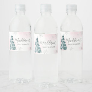 Cold Outside Pink Winter Baby Shower Water Bottle Label