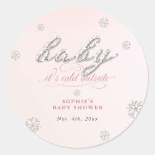 Cold Outside Rhinestone Glitter Winter Baby Shower Classic Round Sticker