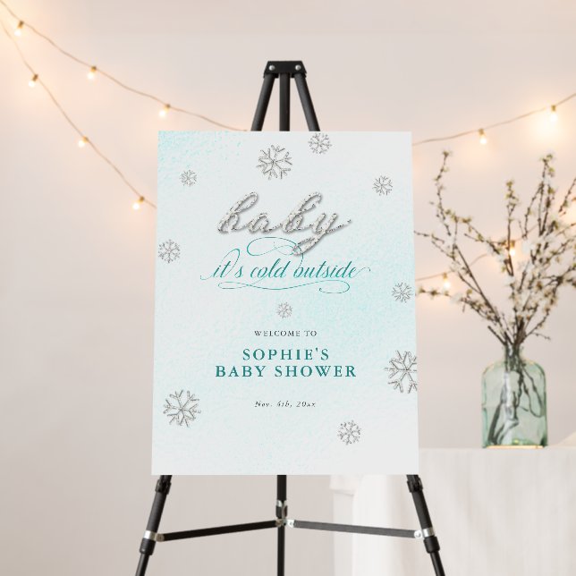 Cold Outside Rhinestone Glitter Winter Baby Shower Foam Board (In Situ (Stand))