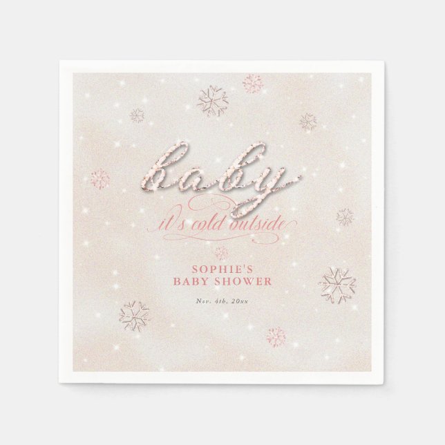 Cold Outside Rhinestone Glitter Winter Baby Shower Napkins (Front)