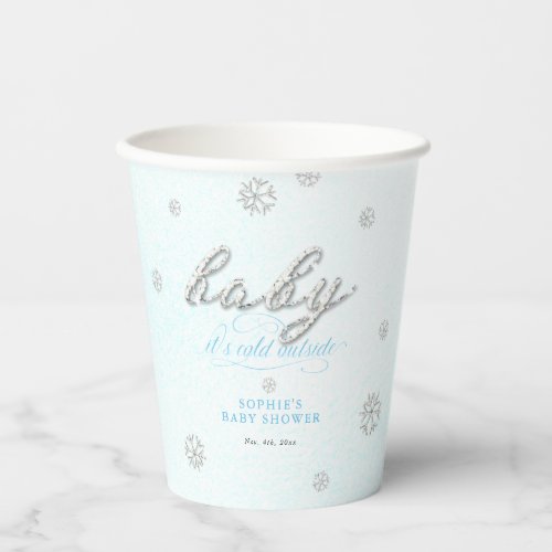 Cold Outside Rhinestone Glitter Winter Baby Shower Paper Cups