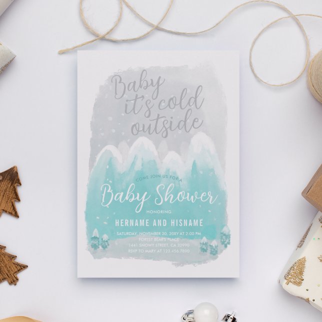 Cold Outside Snow Mountains Blue Baby Shower Invitation (Creator Uploaded)
