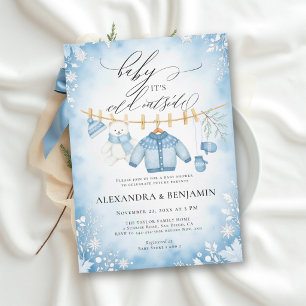 Cold Outside Snowflake Art Blue Winter Baby Shower Invitation
