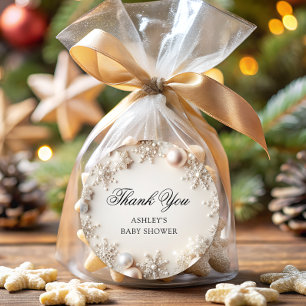 Cold Outside Snowflake Baby Shower Thank You  Classic Round Sticker