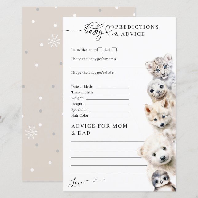 Cold Outside Winter Animals Baby Shower Game (Front/Back)