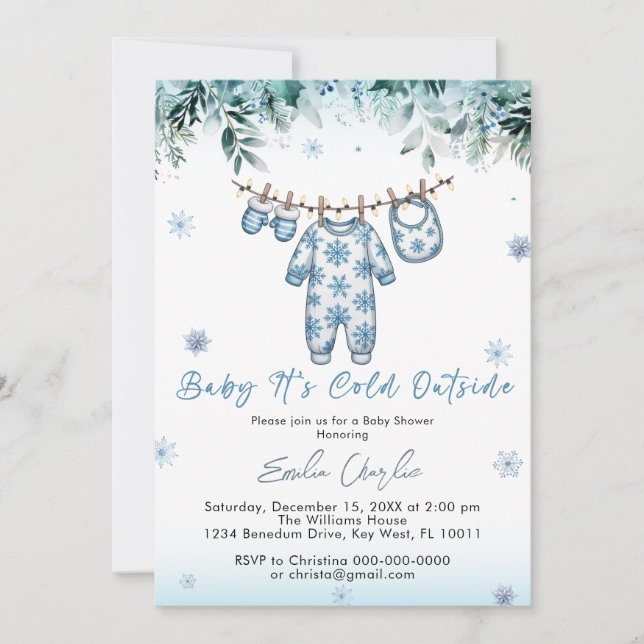 Cold Outside Winter Baby Clothes Baby Shower  Invitation (Front)
