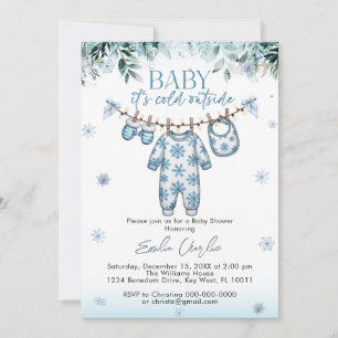 Cold Outside Winter Baby Clothes Baby Shower Invitation