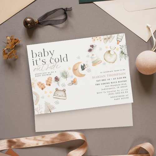 Cold Outside Winter Baby Shower Neutral Color  Invitation