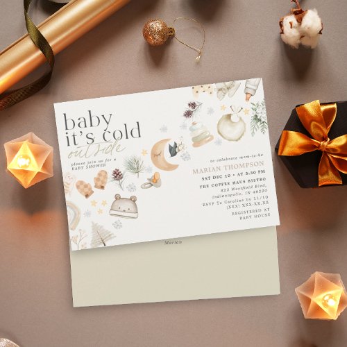 Cold Outside Winter Baby Shower Neutral Color  Invitation