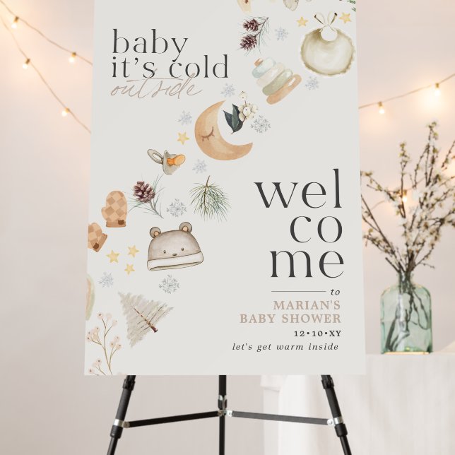 Cold Outside Winter Baby Shower Neutral Welcome Foam Board (In Situ (Stand))