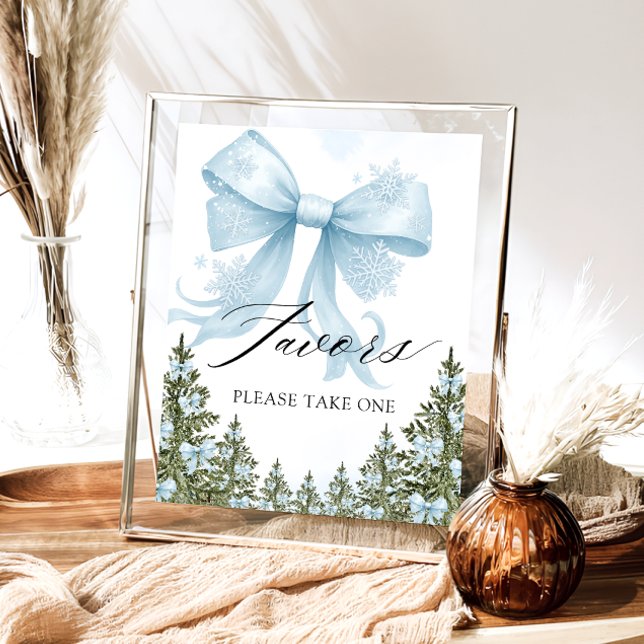 Cold Outside Winter Blue Bow Baby Shower Favors Poster (Creator Uploaded)