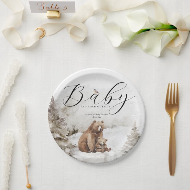 Cold Outside Winter Forest Neutral Baby Shower Paper Plates (Wedding)