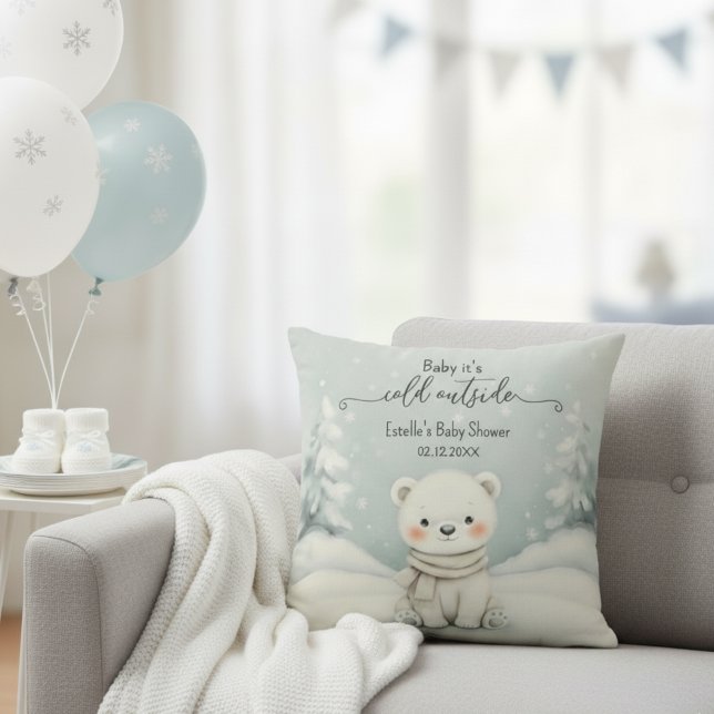 Cold Outside Winter Gender Neutral Baby Shower Throw Pillow (Creator Uploaded)