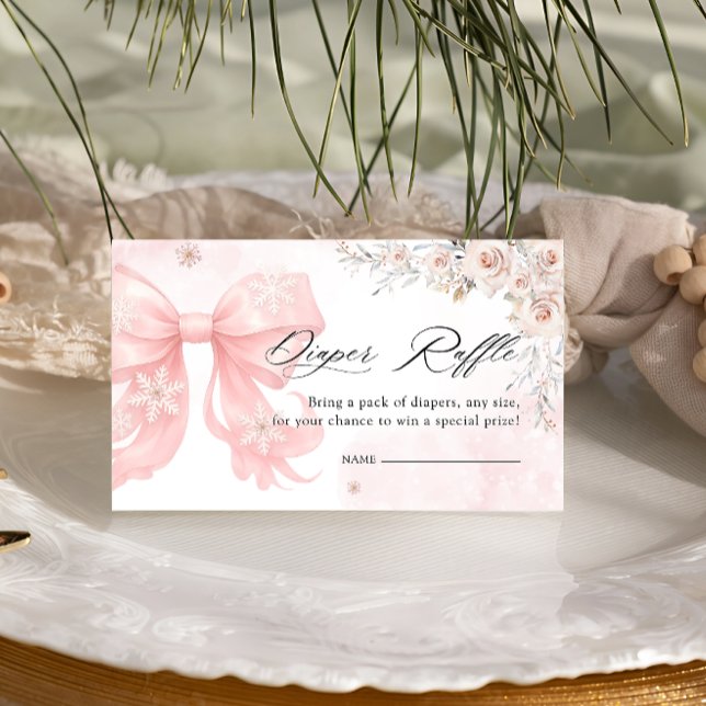 Cold Outside Winter Pink Bow Diaper Raffle Enclosure Card (Creator Uploaded)