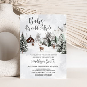 Cold Outside Winter Wonderland Baby Shower Invitation