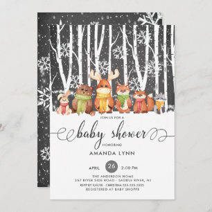 Cold Outside Winter Woodland Animals Baby Shower Invitation