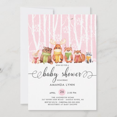 Cold Outside Winter Woodland Animals Baby Shower Invitation