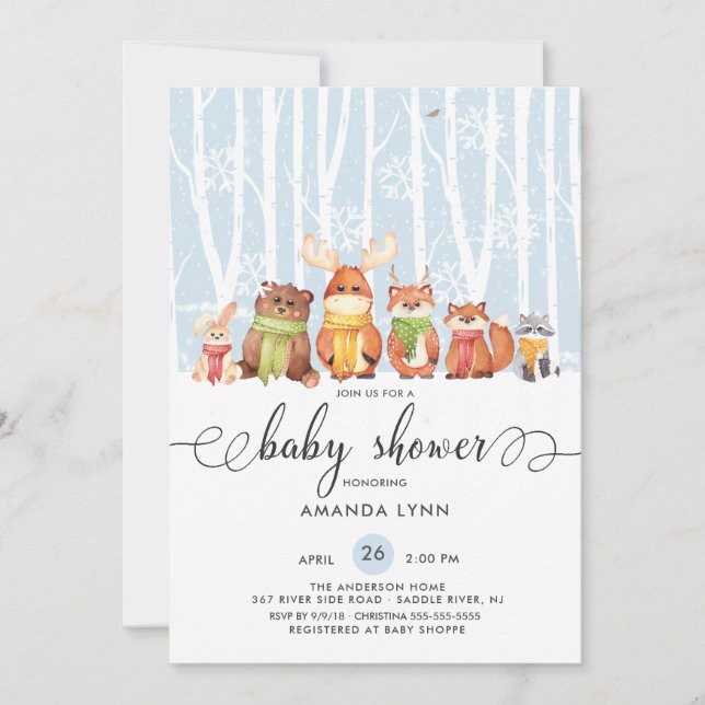 Cold Outside Winter Woodland Animals Baby Shower Invitation (Front)
