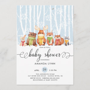 Cold Outside Winter Woodland Animals Baby Shower Invitation