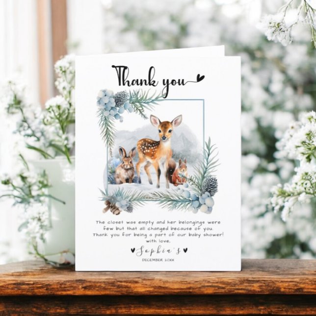 Cold Outside Winter Woodland Animals Thank you Card (Creator Uploaded)
