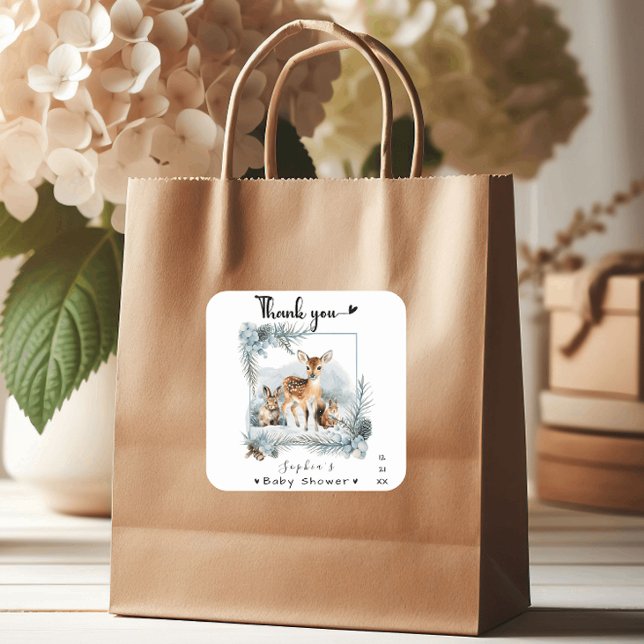 Cold Outside Winter Woodland Animals Thank you Square Sticker (Creator Uploaded)