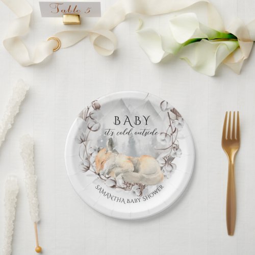 Cold outside Winter Woodland Baby Shower Paper Plates