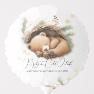 Cold Outside Woodland Bear Winter Baby Shower Balloon