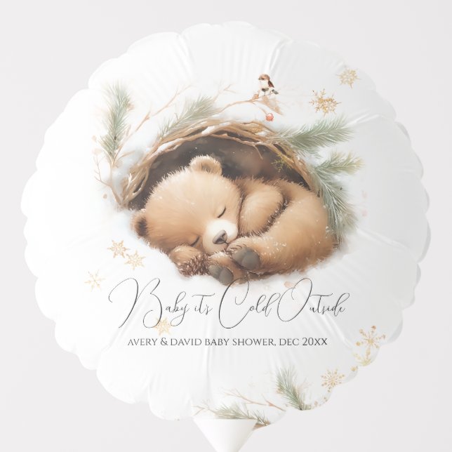 Cold Outside Woodland Bear Winter Baby Shower Balloon (Front)