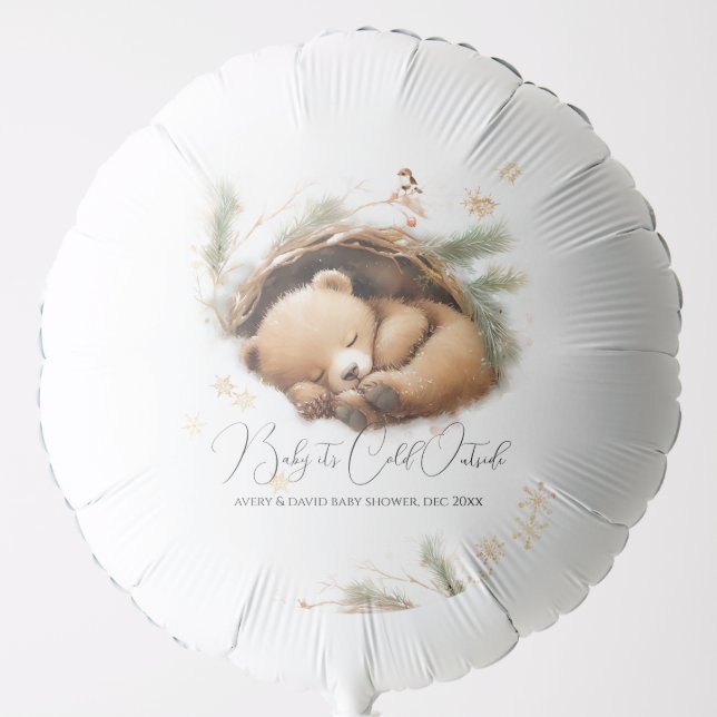 Cold Outside Woodland Bear Winter Baby Shower Balloon (Front)