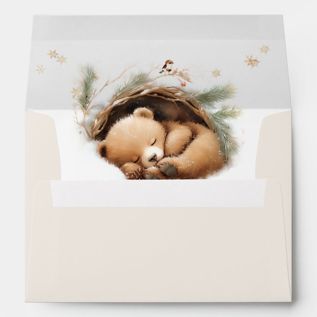 Cold Outside Woodland Bear Winter Baby Shower Envelope (Back (Bottom))