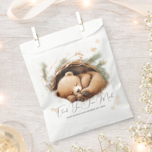 Cold Outside Woodland Bear Winter Baby Shower Favor Bag (Clipped)