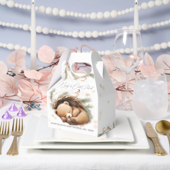 Cold Outside Woodland Bear Winter Baby Shower Favor Boxes (Wedding)