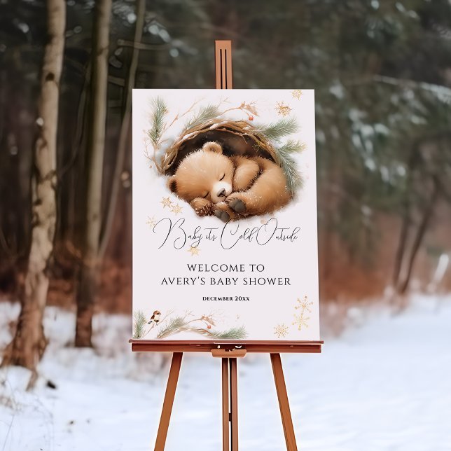 Cold Outside Woodland Bear Winter Baby Shower Foam Board (Creator Uploaded)