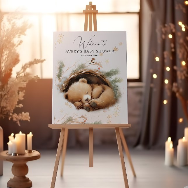 Cold Outside Woodland Bear Winter Baby Shower Foam Board (Creator Uploaded)